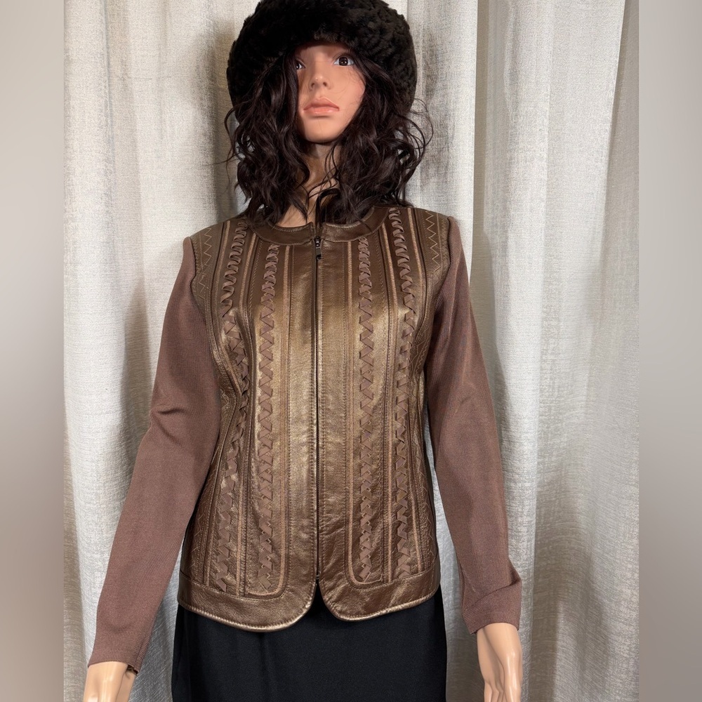 Nygard Collection Petites Brown Leather Panel Zip Jacket Size M (10–12) - Picture 2 of 12